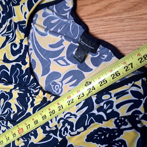 INC International Concepts Women’s 2X Yellow Navy Square Neck Pleated Floral - Picture 6 of 7